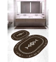 Dijital Baskılı Kaymaz Taban Yıkanabilir Oval 2'li Klozet Takımı Banyo Paspası NOKZ-SD-1045 (Kahverengi)