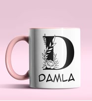 Kişiye Özel D Harfi Romantik Tasarım Siyah Renk Kupa (Pembe)