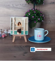 Ebeye Hediye Fotoğraflı Dekoratif Taş, Ahşap Altlıklı Türk Kahvesi Fincanı Hediye Tıp Bayramı Ebeler Günü Hediyesi (Model 5)
