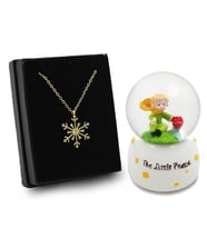 Mini Küçük Prens Kar küresi & Gold Renkli Kar Tanesi Kolye Hediye Seti (Model 3)