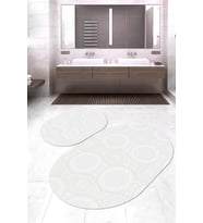 Dijital Baskılı Kaymaz Taban Yıkanabilir Oval 2'li Klozet Takımı Banyo Paspası NOKZ-HS-184 (Beyaz)
