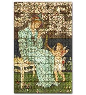 Cakapuzzle Mavi Elbiseli Kadın ve Eros Puzzle Yapboz MDF (Ahşap) (1000 Parça)