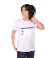 Toontoy Erkek Çocuk Önü Süs Fermuarlı Kol Kısmı Arma Detaylı Tişört (Beyaz)