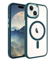 Apple iPhone 15 Kılıf Wireless Şarj Özellikli Krom Magsafe Silikon Kılıf (Koyu Yeşil)