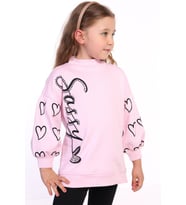 Toontoy Kız Çocuk Baskılı Balon Kol Sweatshirt (Açık Pembe)