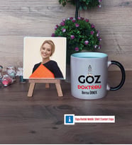 Göz Doktoru Fotoğraflı Dekoratif Taş, Kupa Bardak Beyaz Hediye Tıp Bayramı Hediyesi (Model 9)