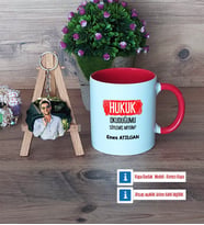 Hukuk Okuduğumu Söylemiş Miydim Kupa Bardak Beyaz ve Fotoğraflı Ahşap Anahtarlık Hediye (Model 2)