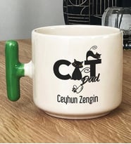 Kişiye Özel Cat Dad Hediye T Kupa Bardak Kedi Babası -3- (Yeşil)