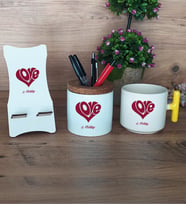 Love Sevgili Hediye Sepeti Kupa Bardak T Kulplu, Kalemlik ve Ahşap Telefon Standı Sevgiliye Sevgililer Günü Hediyesi (Model 5)