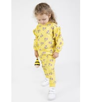 Kız Bebek&Çocuk İki İplik Kumaş Kiraz Desenli Orta Kalınlıkta Örme Basic Oversize Alt Üst Eşofman Takımı (Sarı)