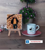 Sevimli Panda Fotoğraflı Dekoratif Taş, Ahşap Altlıklı Türk Kahvesi Fincanı Hediye (Model 6)