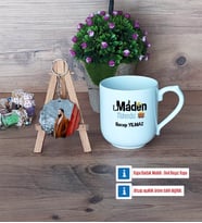 Maden Mühendisi Kupa Bardak Beyaz ve Fotoğraflı Ahşap Anahtarlık Hediye (Model 5)