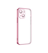Apple iPhone 13 Kılıf Şeffaf Elektroplatin Kamera Korumalı Silikon (Pembe)