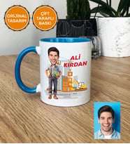 Kişiye Özel Karikatürlü İnşaat Mühendisi Hediye Kupa Bardak Erkek İnşaat Mühendisine Mühendisler Günü Hediyesi (Mavi)