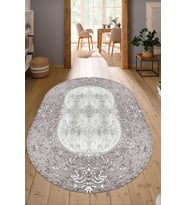 Dijital Baskılı Kaymaz Taban Yıkanabilir Oval Salon Halısı Mutfak Halısı Yolluk NDO-HT-349 (Gri)