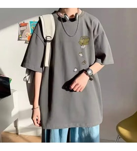 AMOR MAN ÖZEL TASARIM MİNİK KUTU KEDİLERİ BASKILI SÜPER OVERSİZE HİP HOP ERKEK T-SHIRT (Gri)
