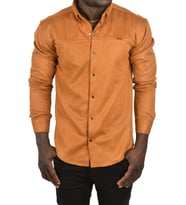DeepSEA Erkek  Likralı Çıtçıtlı Kırışmayan Süet Kumaş Slim Fit Cepsiz Mevsimlik Gömlek 2500556 (Taba)