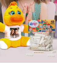 Kişiye Özel Peluş Civciv Ve Renkli Micro Blocks Lego (Beyaz)