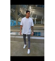 Unisex Renkli Bisiklet Yaka Oversize Boyfriend T-shirt (Beyaz)