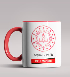 Kişiye Özel Okul Müdürü Tasarımlı Siyah Renk Kupa Bardak 2 (Kırmızı)