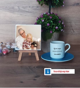 Babaanneye Hediye Fotoğraflı Dekoratif Taş, Ahşap Altlıklı Türk Kahvesi Fincanı Hediye (Model 5)