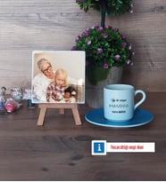 Babaanneye Hediye Fotoğraflı Dekoratif Taş, Ahşap Altlıklı Türk Kahvesi Fincanı Hediye (Model 5)