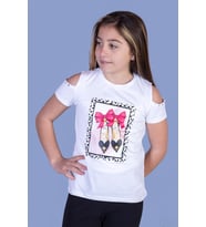 Toontoy Kız Çocuk Baskılı Tişört (Beyaz)