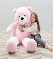 SOLE 160-170 cm Papyonlu DEV Boy Peluş Ayı - % 100 YERLİ (Pembe)