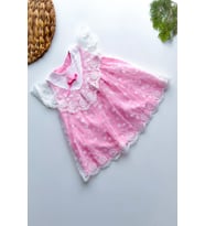Kız Bebek Kız Çocuk Yazlık Elbise Kısa Kollu Tüllü Tütü Astarlı Bebek Takım Bebek Giyim ELBFYN (Pembe)