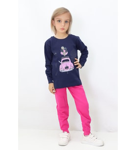 Kız Çocuk Baskılı Pijama Takımı (Lacivert)