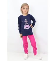Kız Çocuk Baskılı Pijama Takımı (Lacivert)