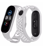 Xiaomi Mi Band 3 / 4 Kordon Delikli Spor Kordon (Gri-Beyaz)