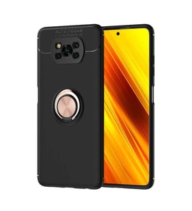 Xiaomi Poco X3 Kılıf Yüzüklü Magnetli Ravel Case (Siyah-Rose Gold)
