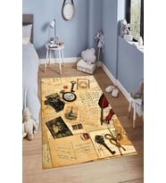 Dijital Baskılı Kaymaz Taban Yıkanabilir Kolay Temizlenir Modern Çocuk Odası Halısı NDÇ-HP-674 (Kahverengi)