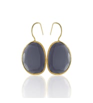 Kadir Jewellery 22 Ayar Altın Kaplama Fosil Taşlı Küpe -El İşçiliği Ve Hipoalerjenik Küpe (Mor)