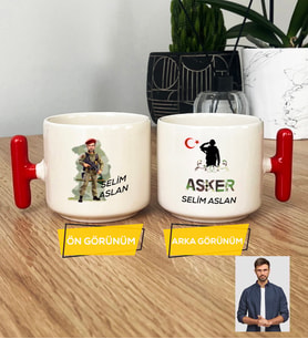 Kişiye Özel Karikatürlü Asker T Kupa Bardak Askere Hediye Asker Sevgiliye Hediye (Kırmızı)