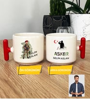 Kişiye Özel Karikatürlü Asker T Kupa Bardak Askere Hediye Asker Sevgiliye Hediye (Kırmızı)