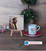 Teknoloji ve Tasarım Öğretmeni Fotoğraflı Dekoratif Taş, Ahşap Altlıklı Türk Kahvesi Fincanı Hediye Öğretmenler Günü Hediyesi (Model 3)