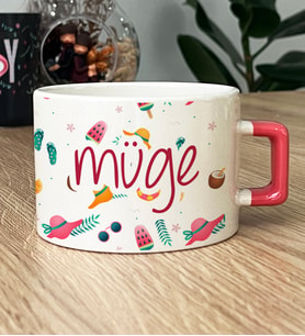 Kişiye Özel İsme Özel Hediye Lüks Fincan Yaz Temalı Desenli -2- (Pembe)