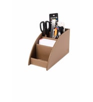 Masaüstü Deri Kalemlik Kumandalık Organizer 4 Gözlü Desktop Organizer Rainbow Vegan 10x21,5x12,5 cm (Vizon)