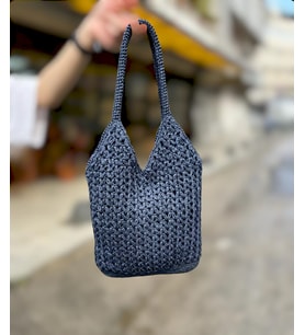 Hasır çanta, Kadın Örgü Çanta, Kadın Yazlık Omuz Çantası, Shopper Çanta, Plaj Çantası (Lacivert)
