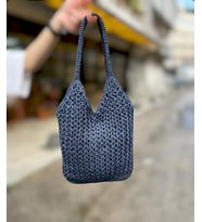 Hasır çanta, Kadın Örgü Çanta, Kadın Yazlık Omuz Çantası, Shopper Çanta, Plaj Çantası (Lacivert)