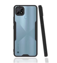 Realme C21 Kılıf ​​Kamera Korumalı Arkası Şeffaf Silikon (Siyah)