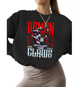 unisex bisiklet yaka kadın kalın erkek Şeytan pençeleri Baskılı Sweatshirt Bej Sweatshirt 3 iplik (Siyah)