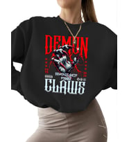 unisex bisiklet yaka kadın kalın erkek Şeytan pençeleri Baskılı Sweatshirt Bej Sweatshirt 3 iplik (Siyah)