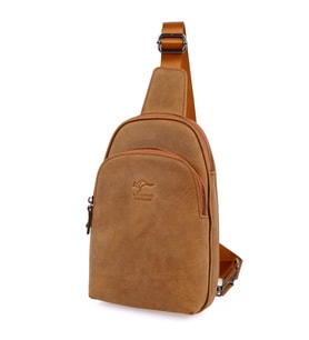 KANGAROO KINGDOM Hakiki Deri Crazy Horse Füme Erkek Body Bag Sırt Çantası 8155-ZF (Kum)