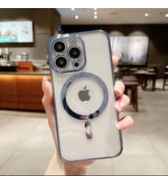 Iphone 14 Tam Uyumlu Köşeleri Renkli Şeffaf Kamera Korumalı Magsafe Luxury Kılıf (Mavi)