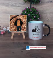 Sevimli Panda Fotoğraflı Dekoratif Taş, Kupa Bardak Beyaz Hediye (Model 9)