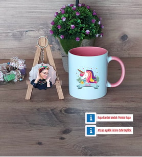 Unicorn Kupa Bardak Beyaz ve Fotoğraflı Ahşap Anahtarlık Hediye (Model 6)