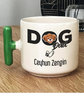 Kişiye Özel Dog Dad Hediye T Kupa Bardak Köpek Babası (Yeşil)